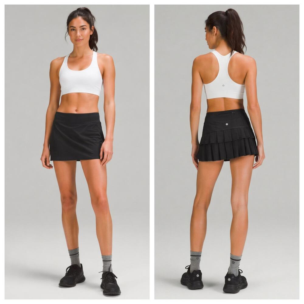 Lululemon Black Pleated Tennis Pace Skirt Skort Size 10 Built In Shorts